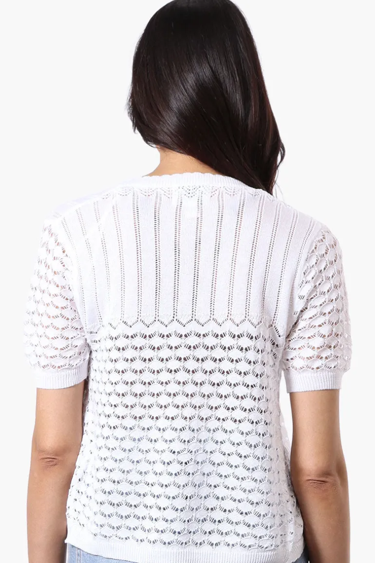 Beechers Brook Open Crochet Shrug Cardigan - White