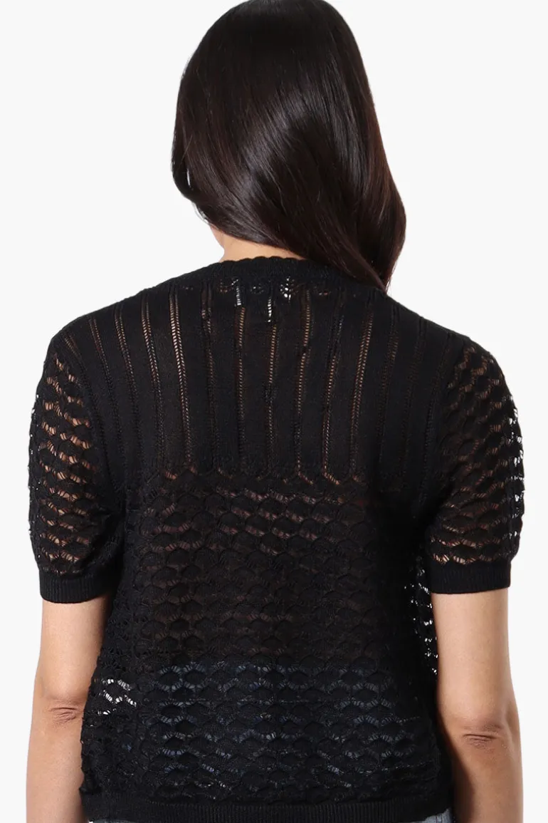 Beechers Brook Open Crochet Shrug Cardigan - Black