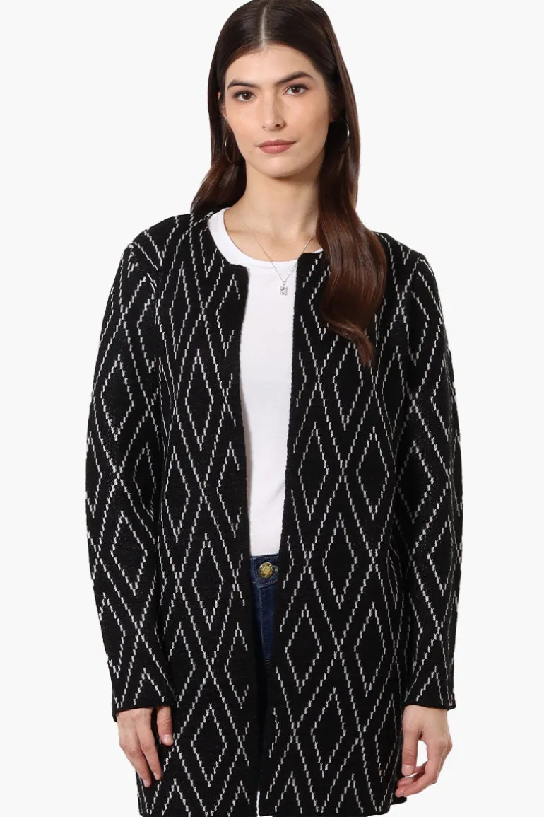 Beechers Brook Open Diamond Pattern Cardigan - Black