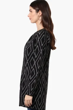 Beechers Brook Open Diamond Pattern Cardigan - Black