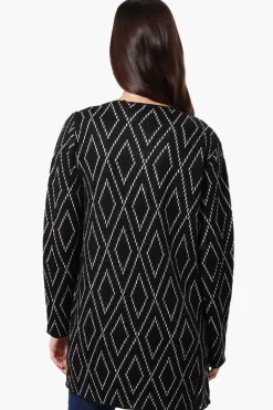 Beechers Brook Open Diamond Pattern Cardigan - Black