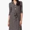 Beechers Brook Patterned Belted 3/4 Sleeve Midi Dress - Black
