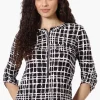 Beechers Brook Patterned Half Zip Roll Up Sleeve Shirt - Black