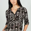 Beechers Brook Patterned Roll Up Sleeve Henley Blouse - Black