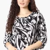 Beechers Brook Patterned Roll Up Sleeve Blouse - Black