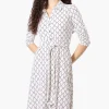 Beechers Brook Patterned Button Up Belted Midi Dress - White