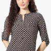Beechers Brook Patterned Roll Up Sleeve Half Zip Shirt - Black