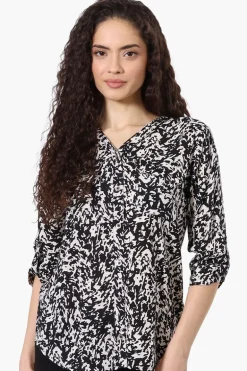 Beechers Brook Patterned Roll Up Sleeve Blouse - White
