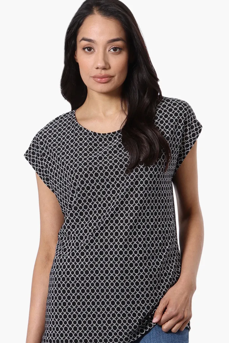 Beechers Brook Patterned Cap Sleeve Tee - Black