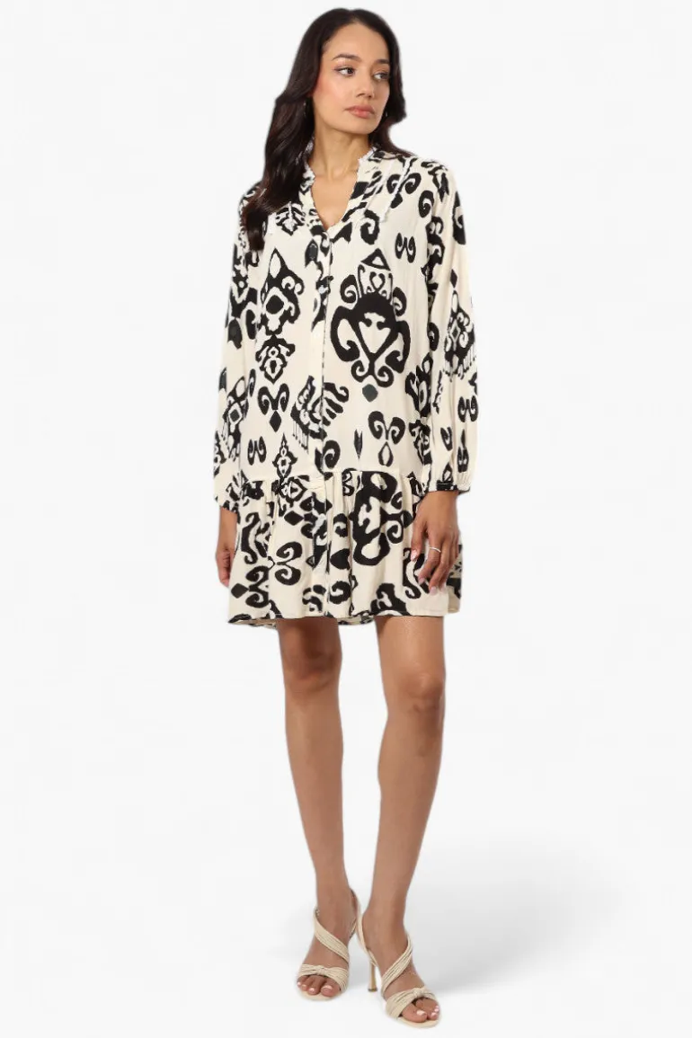 Beechers Brook Patterned Button Up Day Dress - Beige
