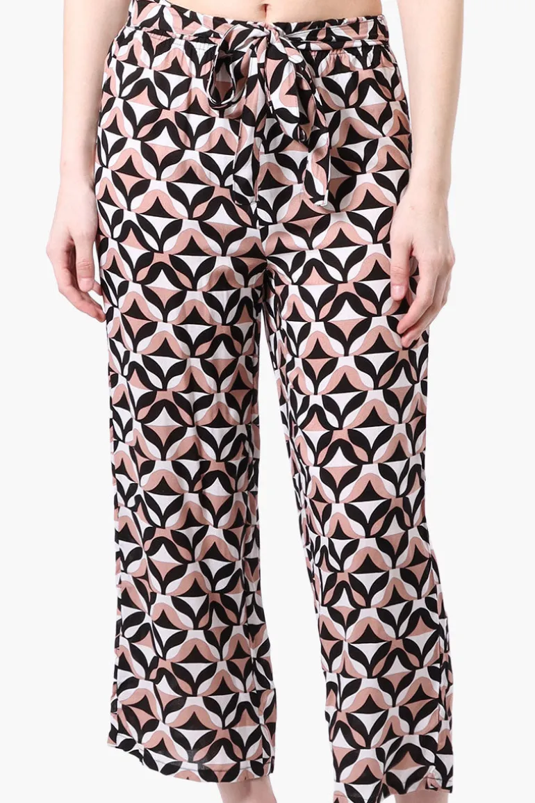 Beechers Brook Patterned Tie Waist Cropped Pants - White