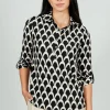 Beechers Brook Patterned Button Down Roll Up Sleeve Blouse - Black