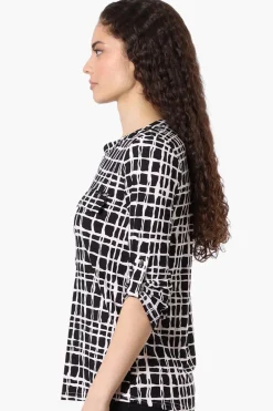 Beechers Brook Patterned Half Zip Roll Up Sleeve Shirt - Black