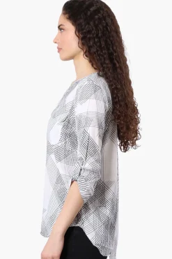 Beechers Brook Patterned Roll Up Sleeve Blouse - White