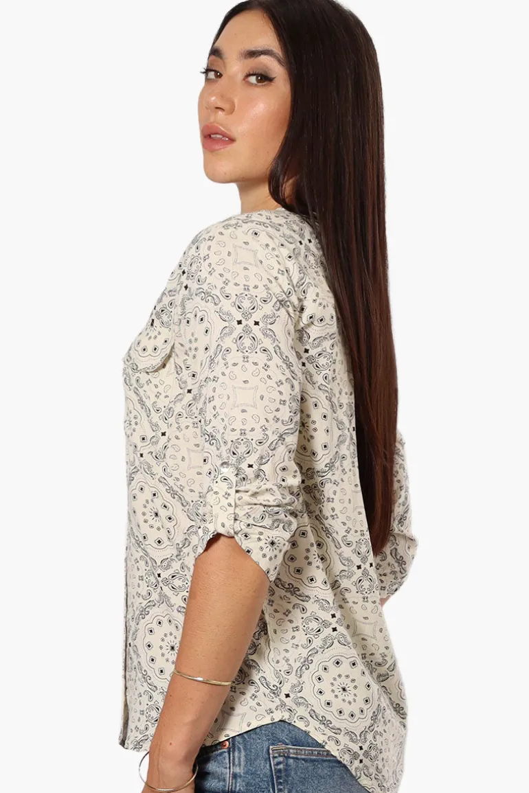 Beechers Brook Patterned Roll Up Sleeve Shirt - Cream