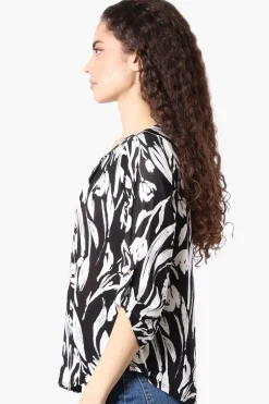 Beechers Brook Patterned Roll Up Sleeve Blouse - Black