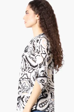 Beechers Brook Patterned Roll Up Sleeve Half Zip Blouse - Beige