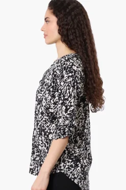 Beechers Brook Patterned Roll Up Sleeve Blouse - White