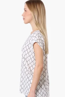 Beechers Brook Patterned Cap Sleeve Tee - White