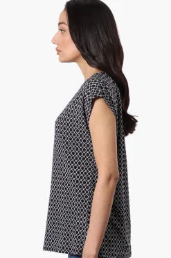 Beechers Brook Patterned Cap Sleeve Tee - Black