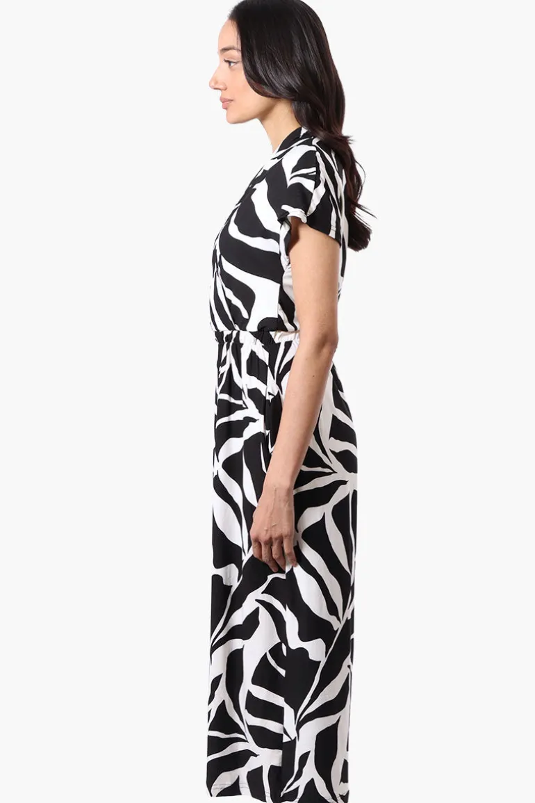 Beechers Brook Patterned Short Sleeve Crossover Jumpsuit - Black