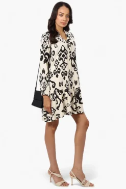 Beechers Brook Patterned Button Up Day Dress - Beige
