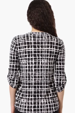 Beechers Brook Patterned Half Zip Roll Up Sleeve Shirt - Black