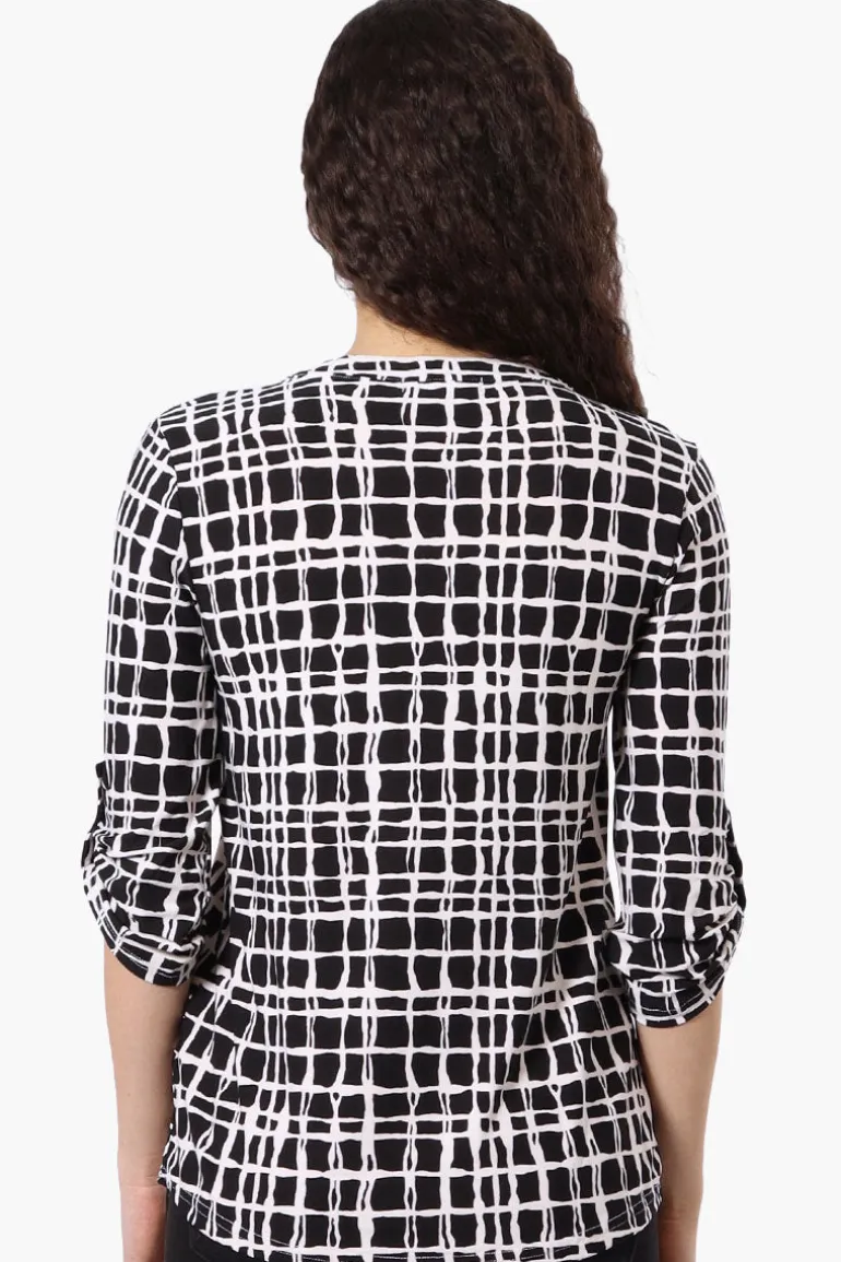 Beechers Brook Patterned Half Zip Roll Up Sleeve Shirt - Black