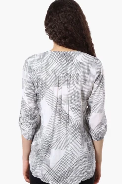 Beechers Brook Patterned Roll Up Sleeve Blouse - White