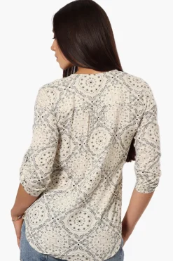 Beechers Brook Patterned Roll Up Sleeve Shirt - Cream