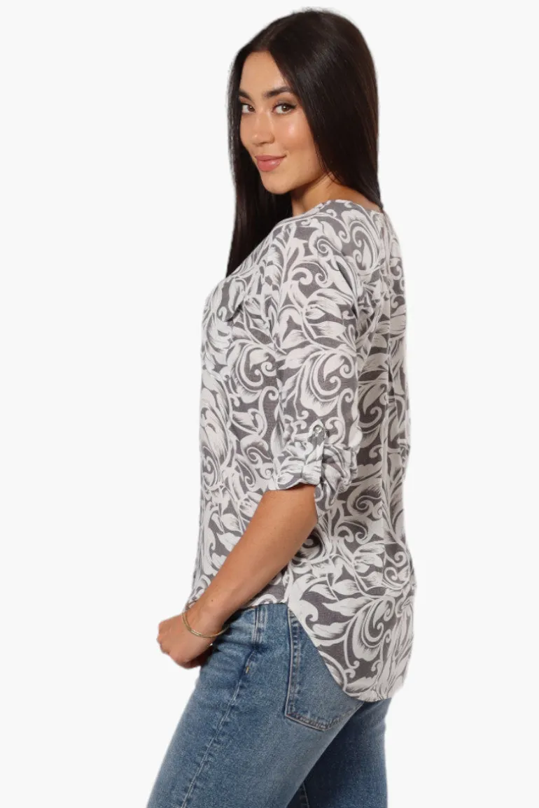 Beechers Brook Patterned Roll Up Sleeve Shirt - Grey