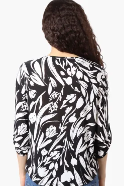 Beechers Brook Patterned Roll Up Sleeve Blouse - Black