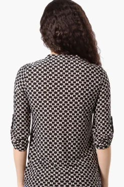 Beechers Brook Patterned Roll Up Sleeve Half Zip Shirt - Black