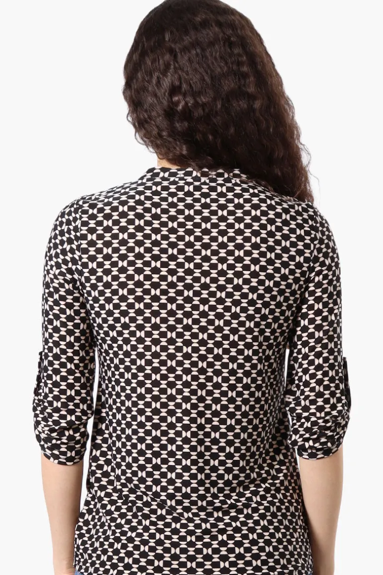 Beechers Brook Patterned Roll Up Sleeve Half Zip Shirt - Black