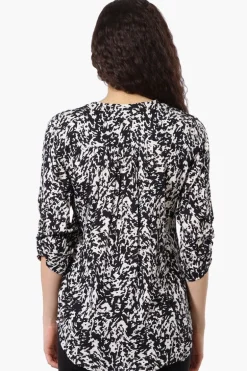 Beechers Brook Patterned Roll Up Sleeve Blouse - White