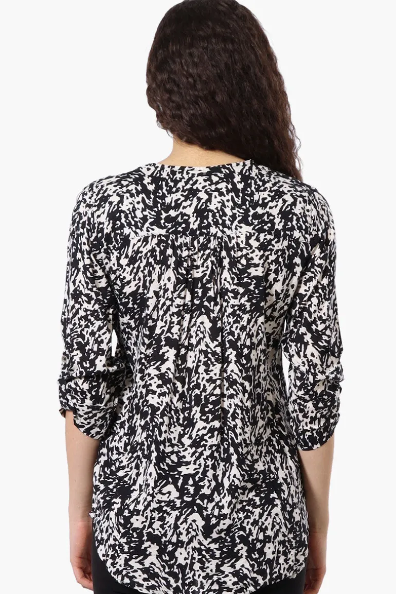 Beechers Brook Patterned Roll Up Sleeve Blouse - White