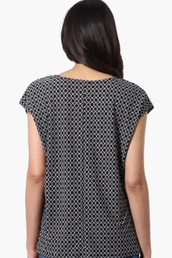 Beechers Brook Patterned Cap Sleeve Tee - Black