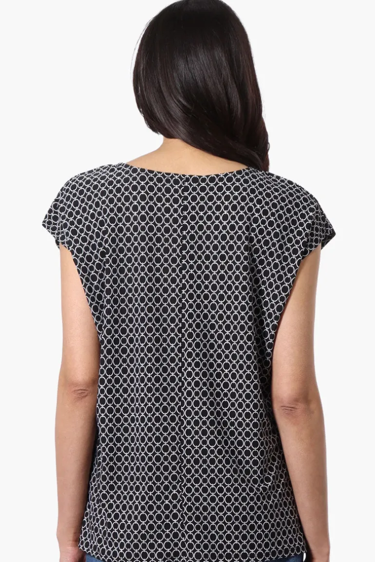 Beechers Brook Patterned Cap Sleeve Tee - Black