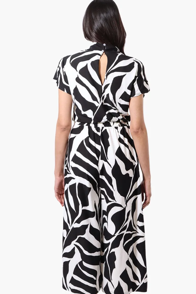 Beechers Brook Patterned Short Sleeve Crossover Jumpsuit - Black