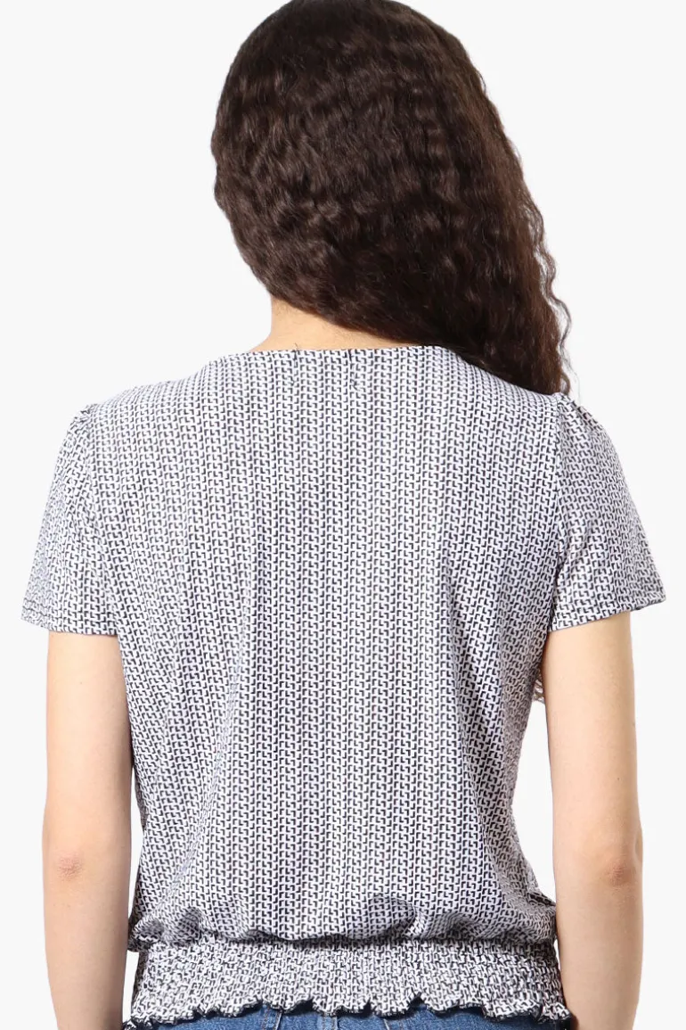 Beechers Brook Patterned Square Neck Smocked Tee - White