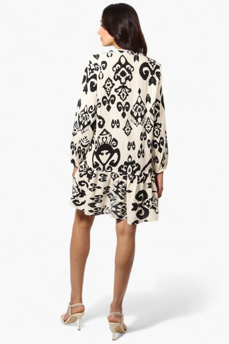 Beechers Brook Patterned Button Up Day Dress - Beige