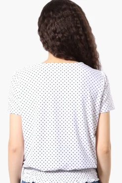 Beechers Brook Polka Dot Square Neck Smocked Tee - White
