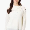 Beechers Brook Shoulder Button Split Neck Pullover Sweater - Cream