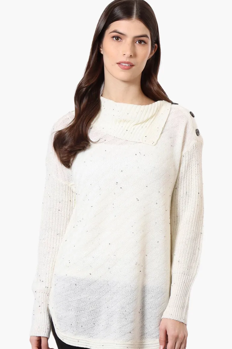 Beechers Brook Shoulder Button Split Neck Pullover Sweater - Cream