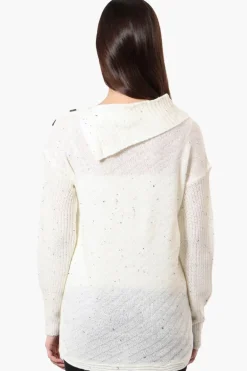 Beechers Brook Shoulder Button Split Neck Pullover Sweater - Cream