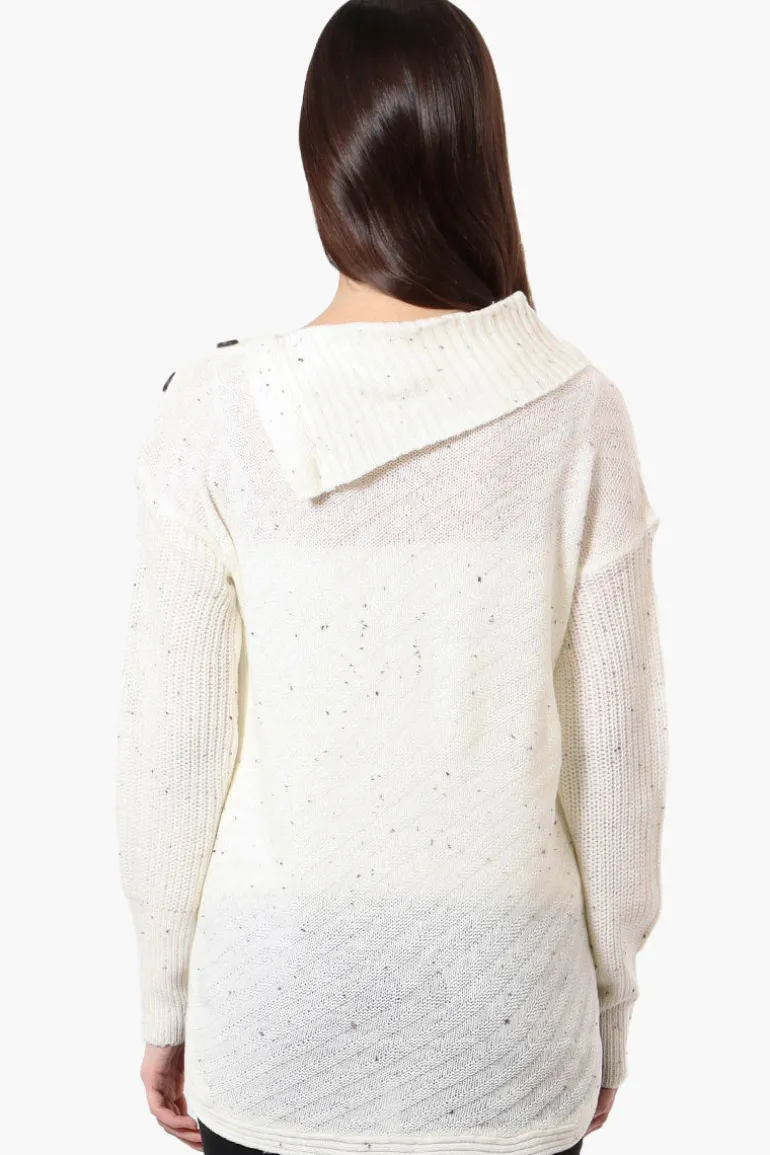 Beechers Brook Shoulder Button Split Neck Pullover Sweater - Cream
