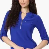 Beechers Brook Solid 1/4 Zip Roll Up Sleeve Shirt - Blue