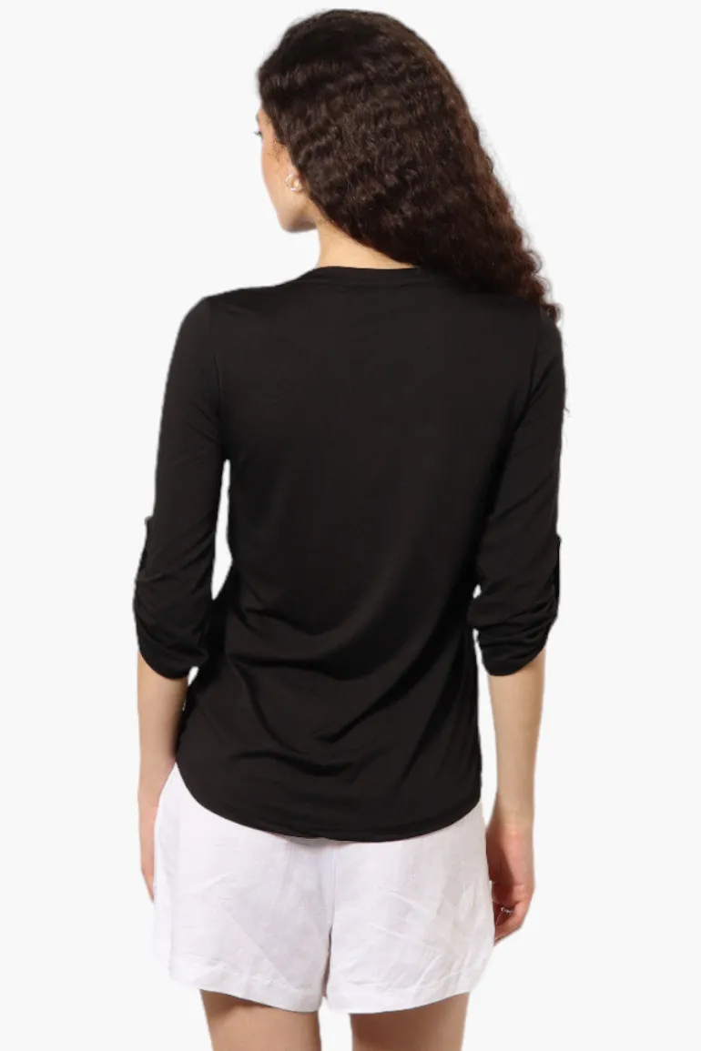Beechers Brook Solid Half Zip Roll Up Sleeve Shirt - Black