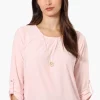 Beechers Brook Solid Roll Up Sleeve Necklace Blouse - Blush
