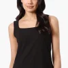 Beechers Brook Solid Square Neck Tank Top - Black
